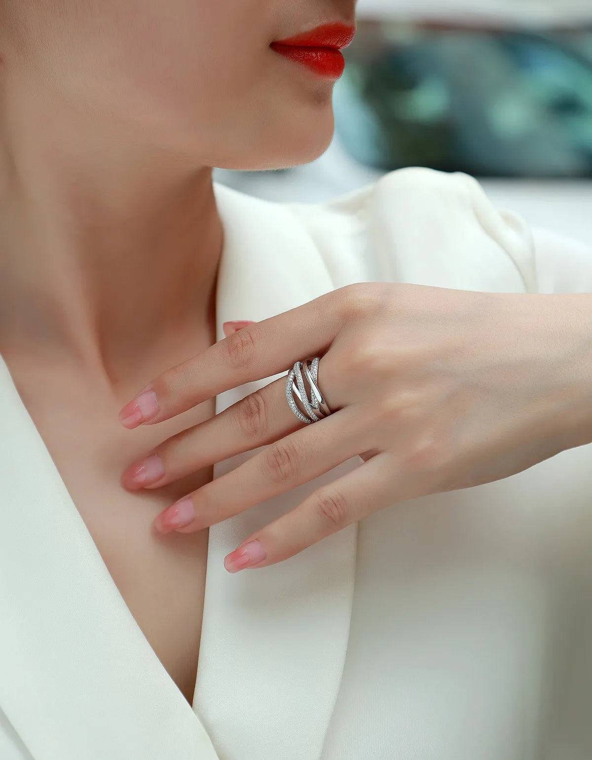 925 Sterling Silver Moissanite Geometric Rings GRA Certificate