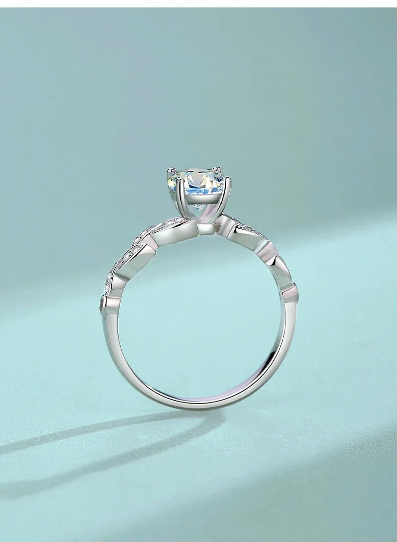 925 Sterling Silver Moissanite Zircon Leaf Rings