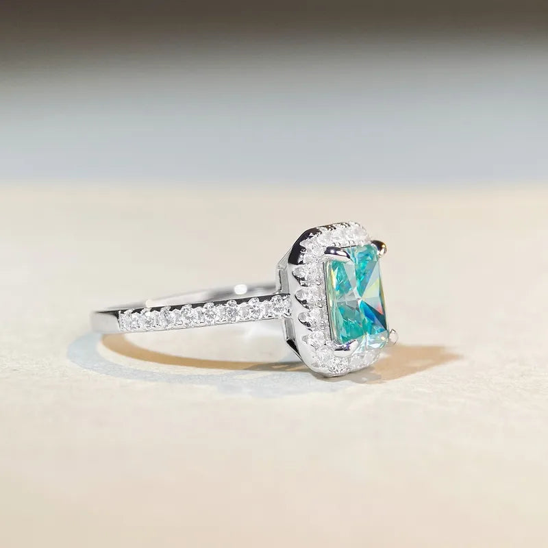 Sterling Silver Mint Green Lab Grown VVS Square Ring