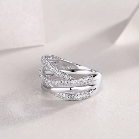 925 Sterling Silver Moissanite Geometric Rings GRA Certificate