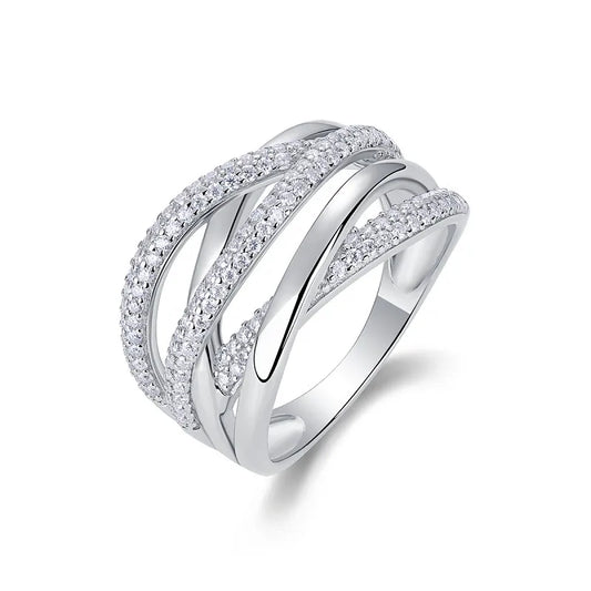 925 Sterling Silver Moissanite Geometric Rings GRA Certificate