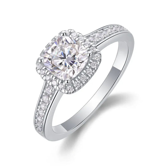 925 Sterling Silver Moissanite Square Rings GRA Certificate