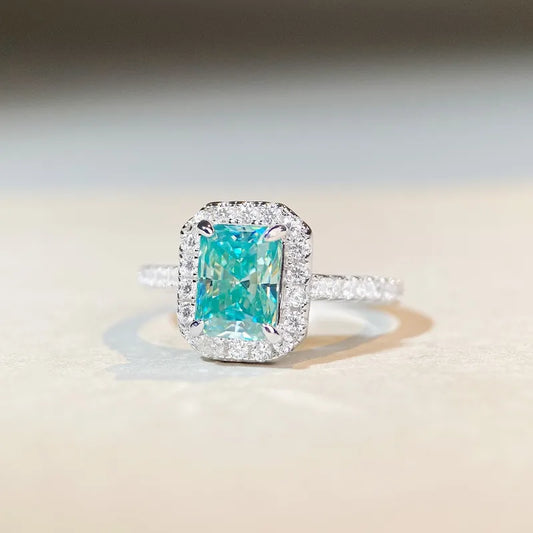 Sterling Silver Mint Green Lab Grown VVS Square Ring