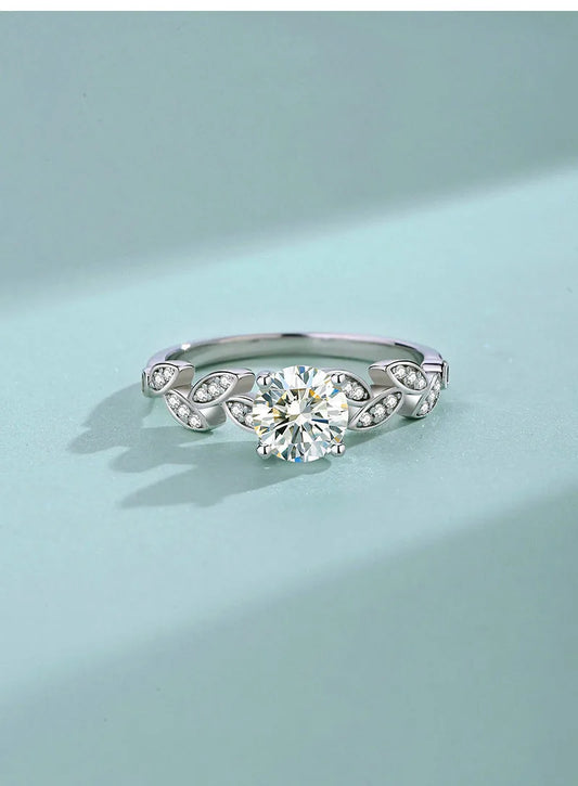 925 Sterling Silver Moissanite Zircon Leaf Rings