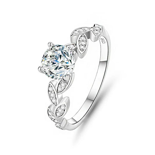 925 Sterling Silver Moissanite Zircon Leaf Rings
